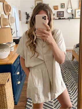 Lightweight Cream Button-Up Set - Cozy Two-Piece